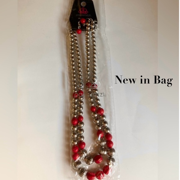 NWT Paparazzi Red and Silver Beaded Necklace Set - Picture 7 of 13